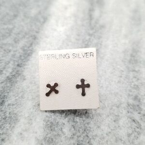 Vintage NOS Sterling silver Cross Post Earrings, Tarnished